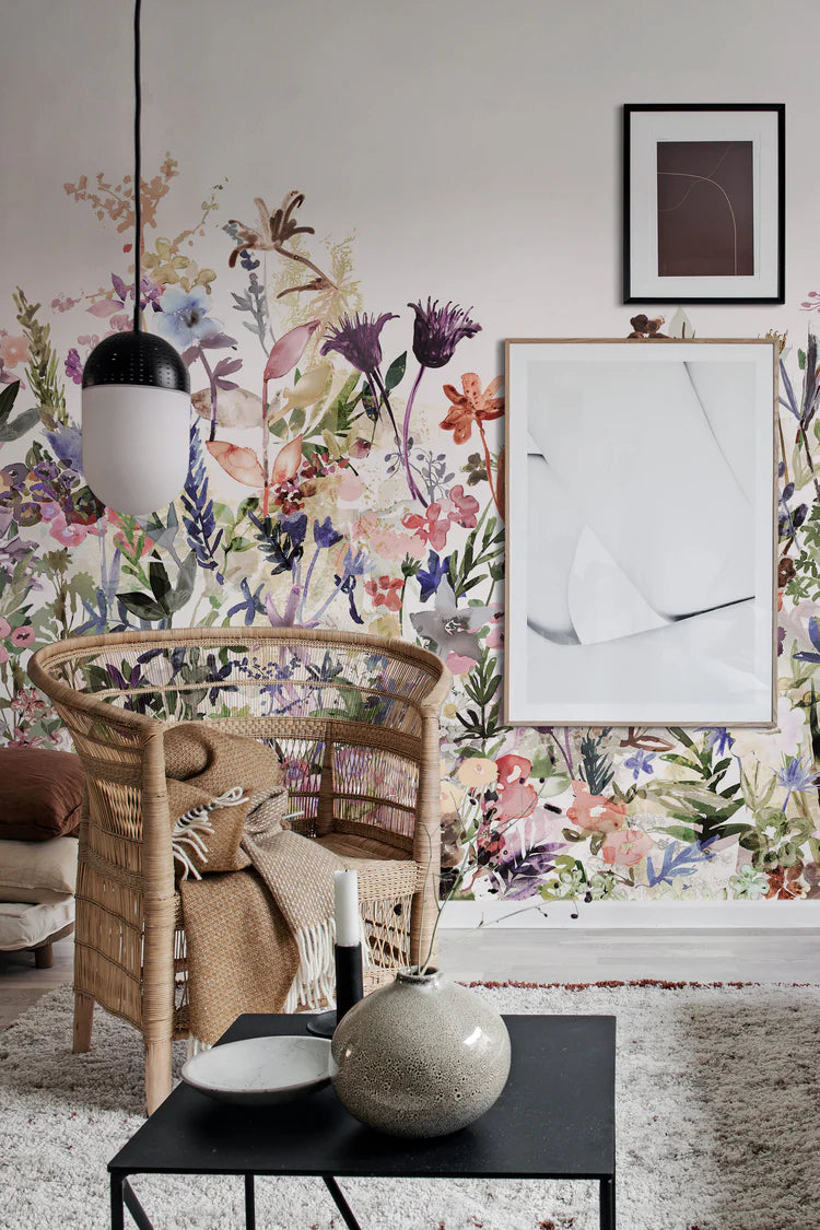 May Meadow, Floral Mural Wallpaper in living room