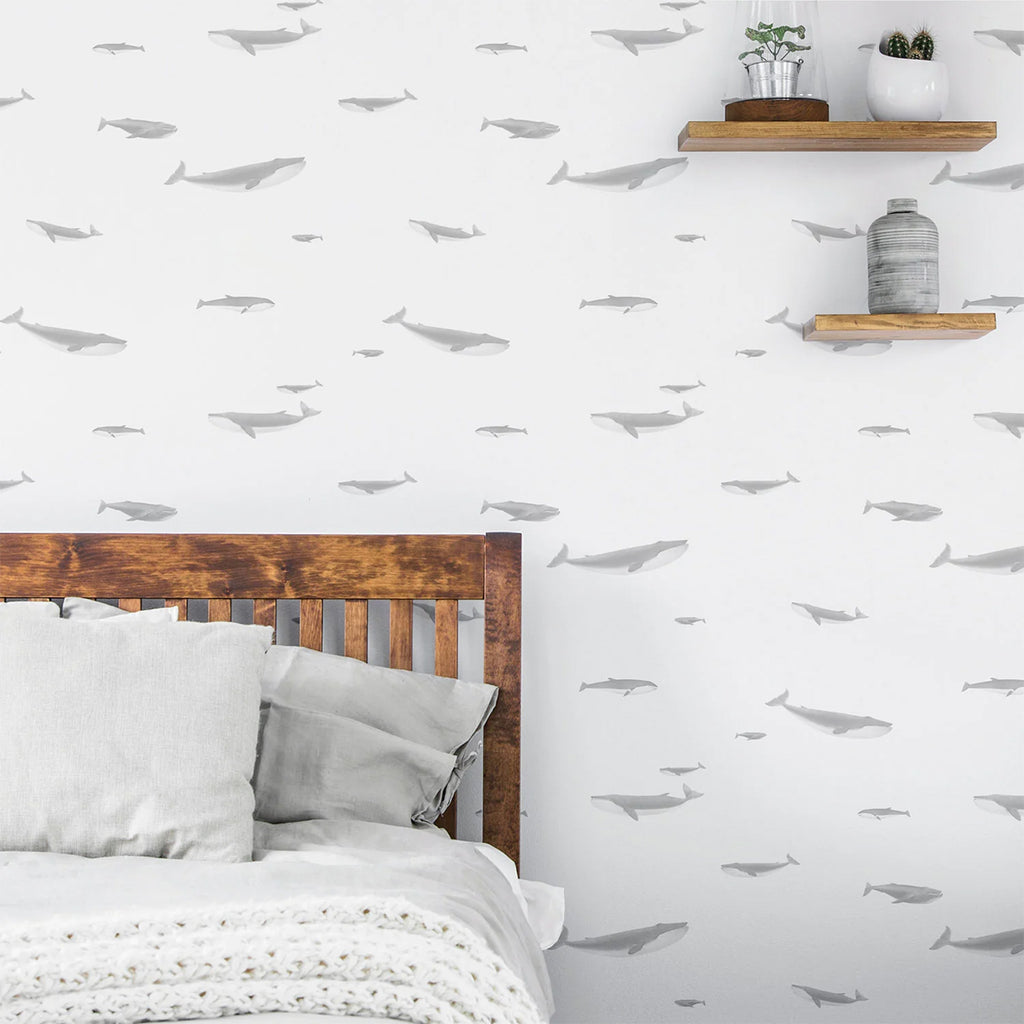 Ocean Whale, Pattern Wallpaper in a kid's bedroom.