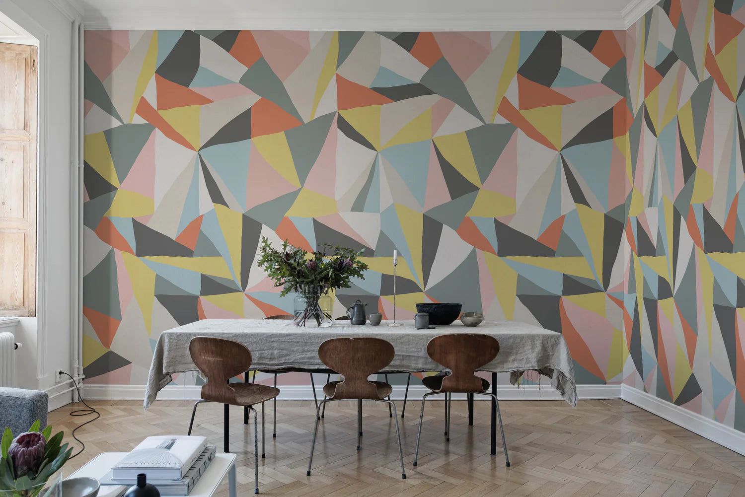 Retro, Geometric Wallpaper in living room