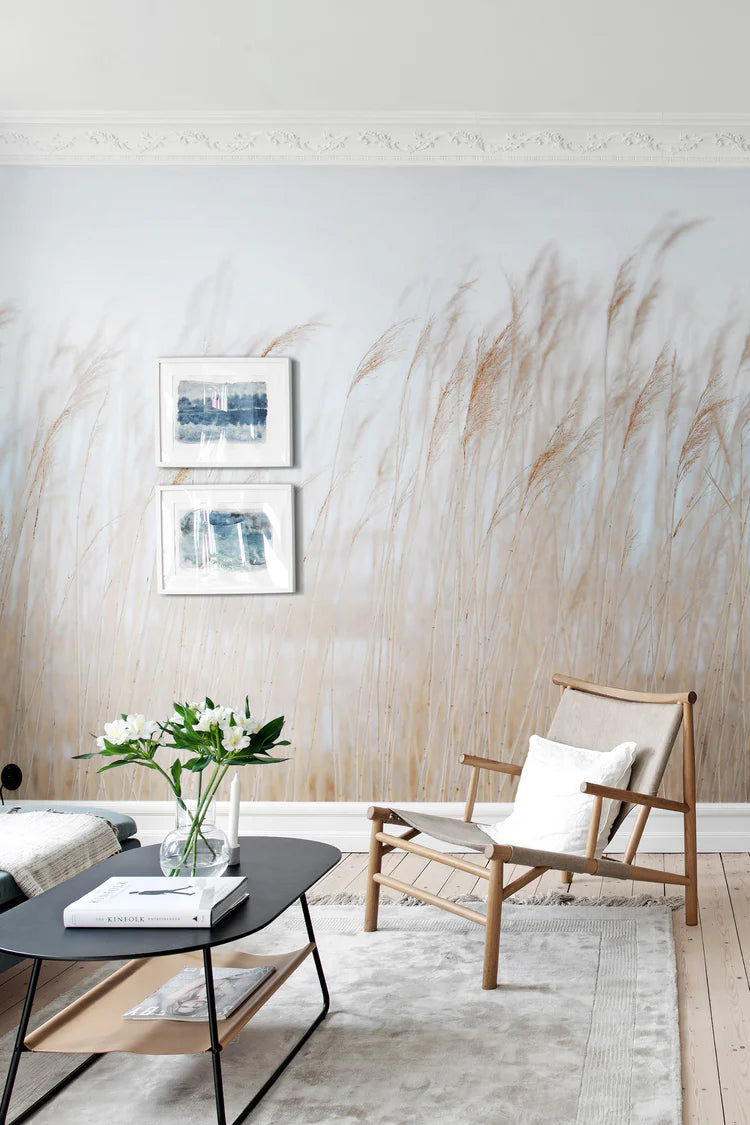 Swaying Reed, Natural Mural Wallpaper in living room