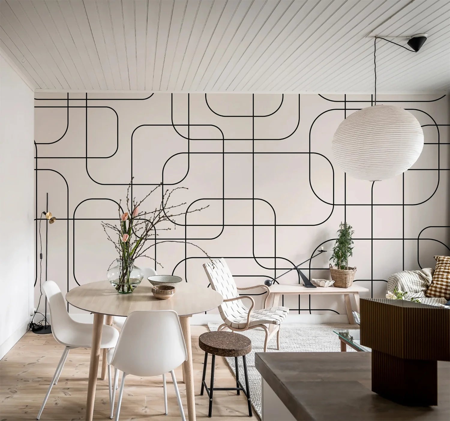 Thea Graphic lines, Pattern Wallpaper in dining room