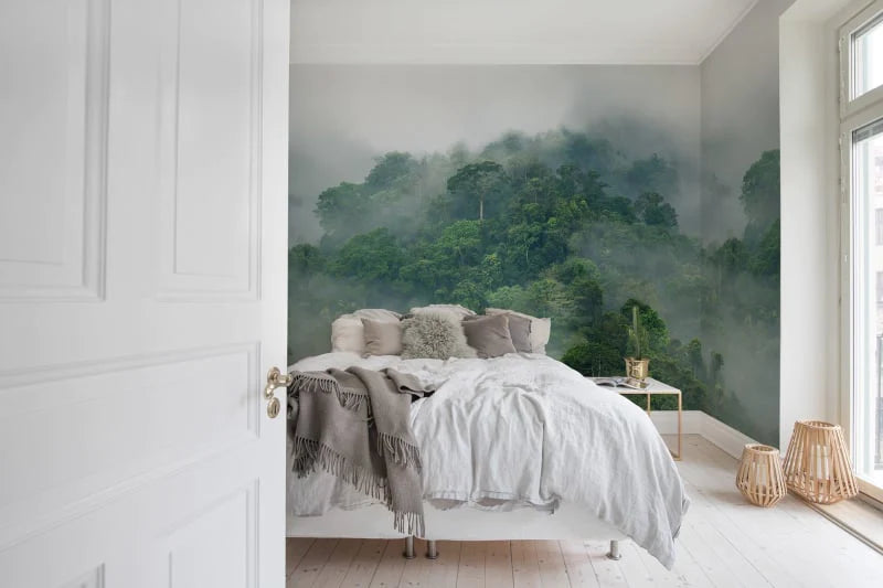 Misty Jungle, Landscape Wallpaper in bedroom or living room. 