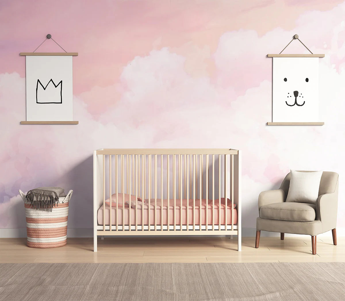 Pink Clouds, Mural Wallpaper in nursery room
