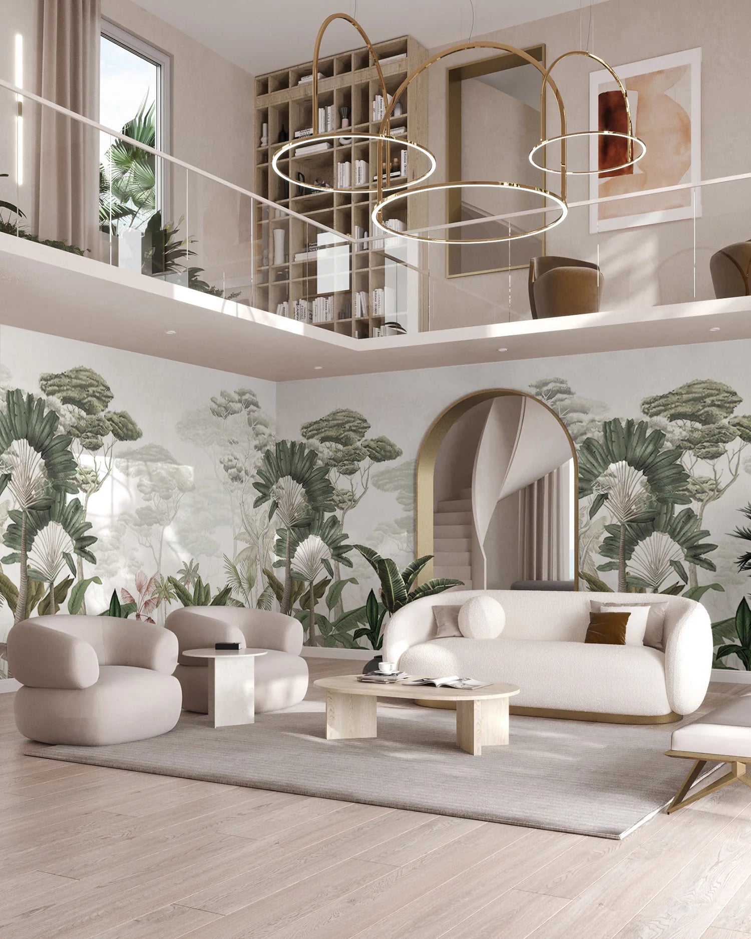 Garden Eden, Tropical Mural Wallpaper in modern futuristic living room