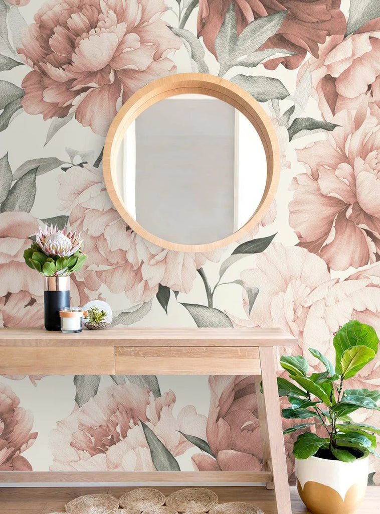 Peonies Garden Wallpaper in powder room