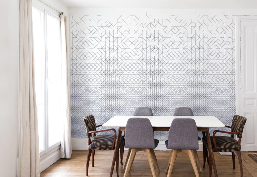Origami, Geometric Wallpaper, as seen in a cozy dining area.