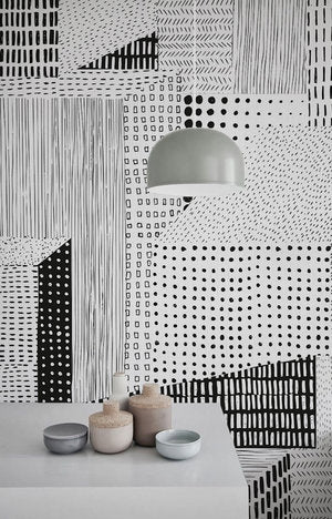 Squares and Tiles illustrations, Wallpaper in dining room