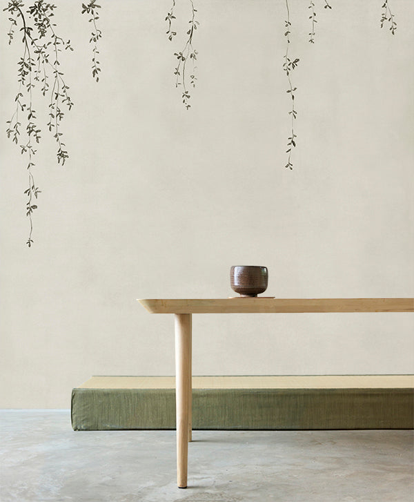 zen wallpaper for Japandi interior design dining room