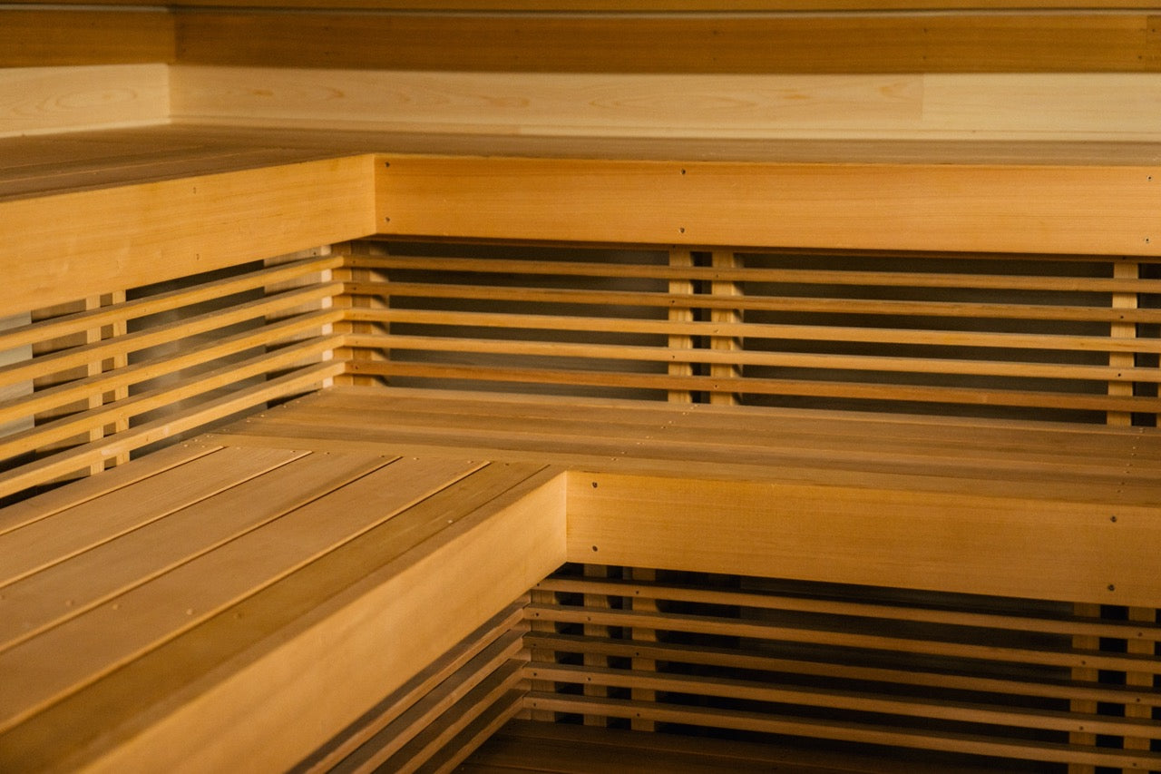 An interior shot of the Long Beach Campfield Sauna