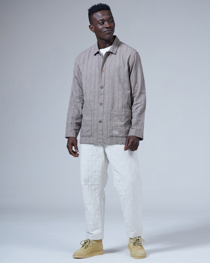 Cotton Linen Melange Stripe Shirt Jacket