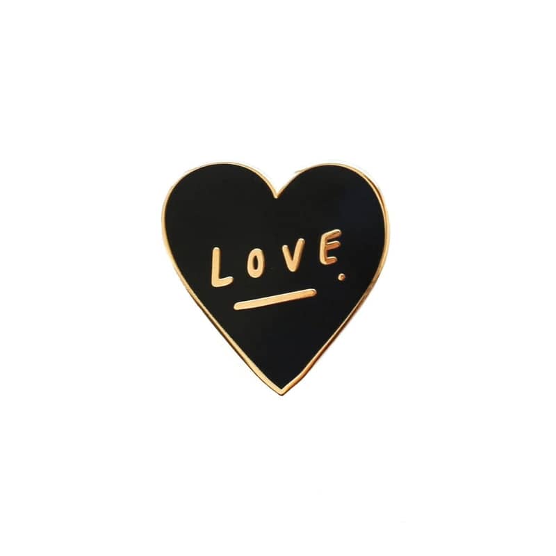 Love Heart Enamel Pin Black And Gold Enamel Pin Old English Company 1304