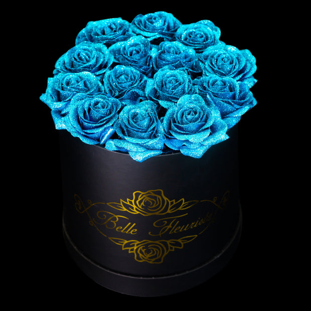 Belle Fleuriste - Blue Glitter Roses Black Box 5 Roses – BelleFleuristeUK