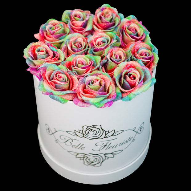 Purple Glitter Roses - White Box