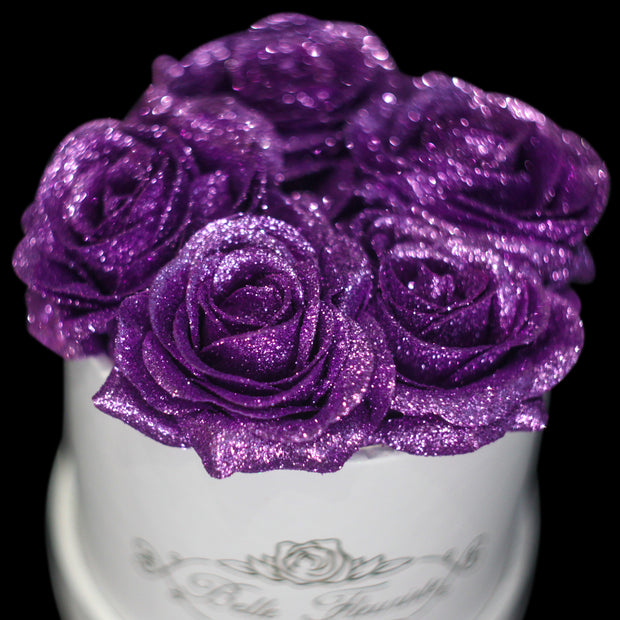 White Roses with Dark Purple Glitter – Flowers For Fundraising