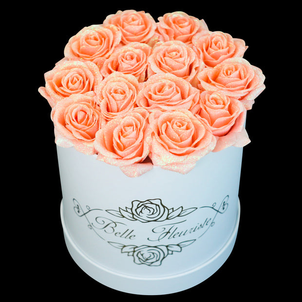 Purple Glitter Roses - White Box