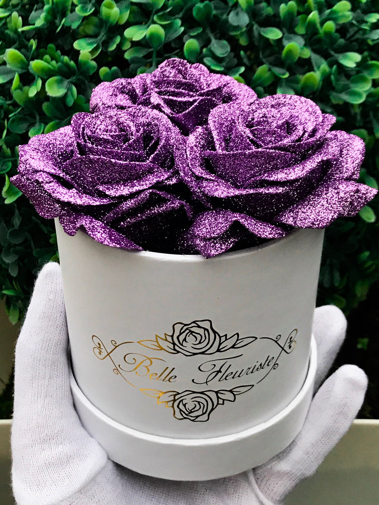 Belle Fleuriste - Blue Glitter Roses Black Box 5 Roses – BelleFleuristeUK