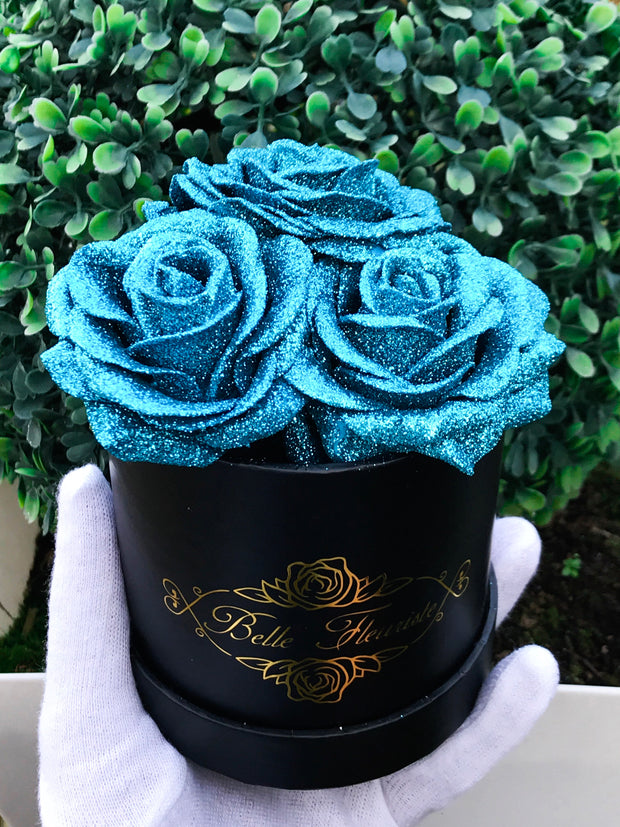 Belle Fleuriste - Black Glitter Roses White Box 3 Roses – BelleFleuristeUK