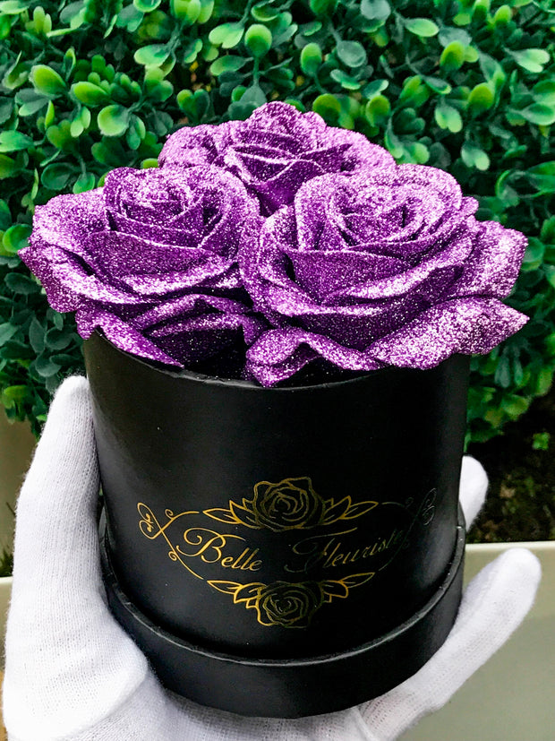 Belle Fleuriste - Black Glitter Roses White Box 3 Roses – BelleFleuristeUK