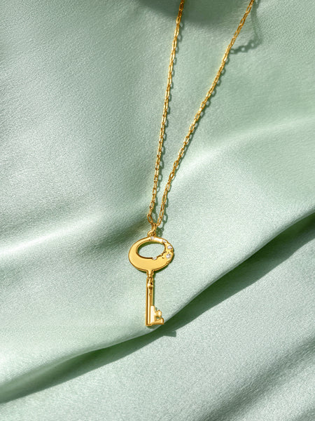 Key Necklace - Custom Original / White / Antique Gold