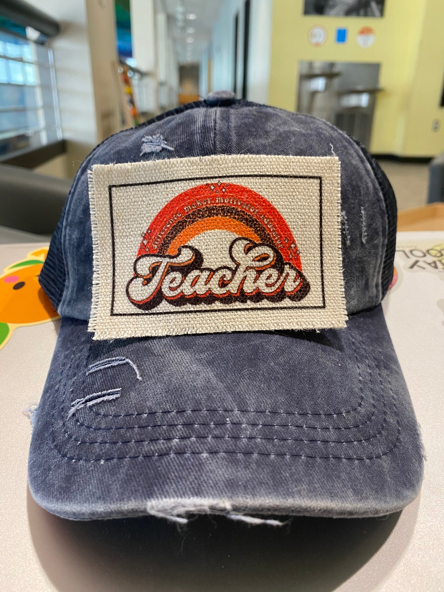 Teacher Rainbow Fall Colored Hat Patch