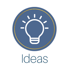 ideas text with light bulb graphic