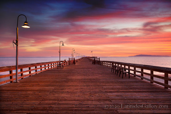 The Ventura Pier during a vivid pink Sunset