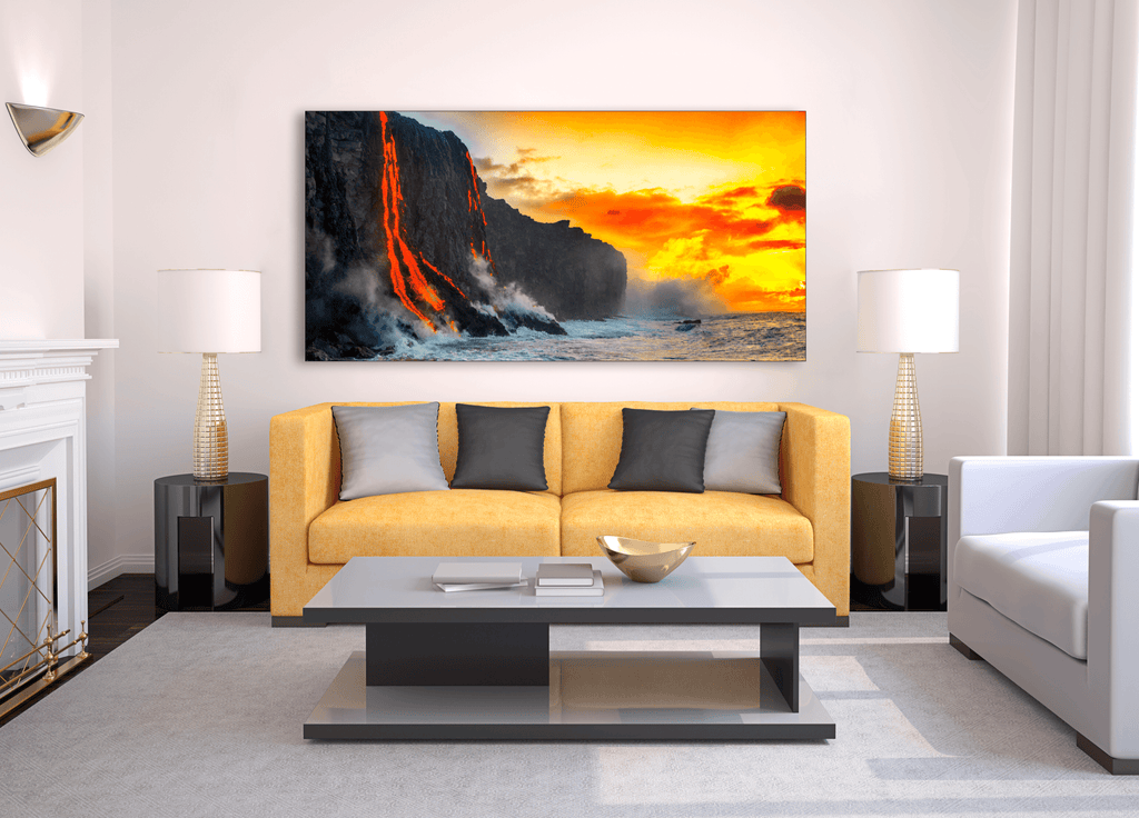 Fire & into Flow Water – Gallery Lava Wall Ocean Photo, Hawaii Art Latitudes 