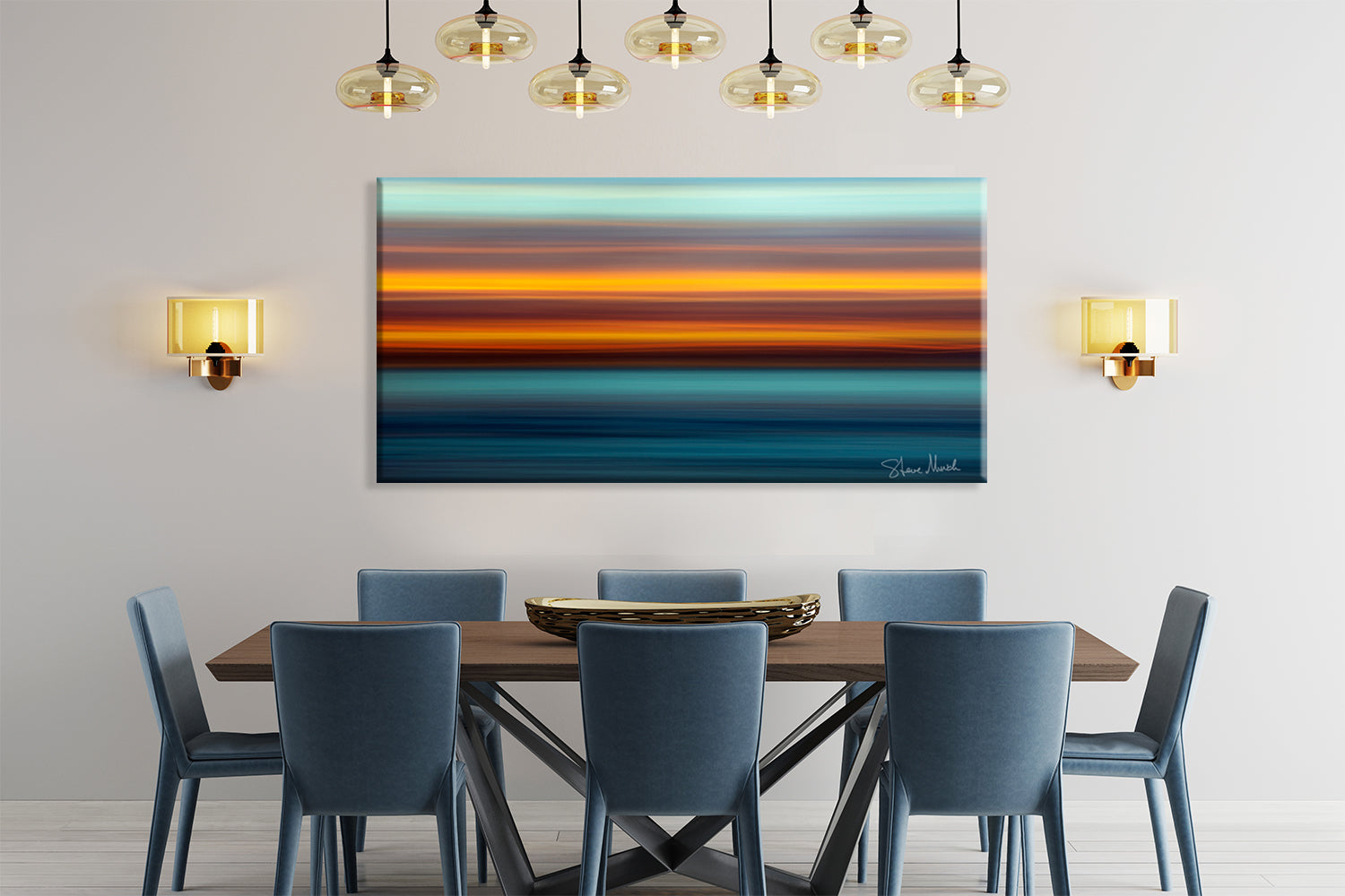 Morning colors blend together as the tide rolls in on Kauai's south shore in this large abstract wall art.