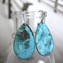 Load image into Gallery viewer, Patina Aged Copper Teardrop Earrings with Sterling Silver Ear Wires
