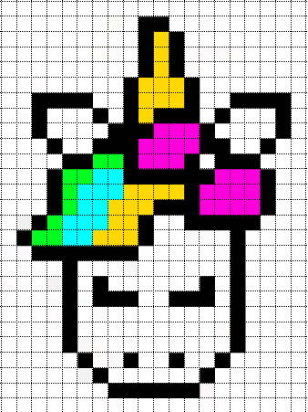 Pixel Art Tête de Licorne Facile