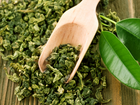Imagen de hojas de té verde a granel