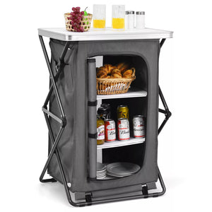 Folding Camping Storage Cabinet with Carry Bag 3-Tier Organizer - Skyorium