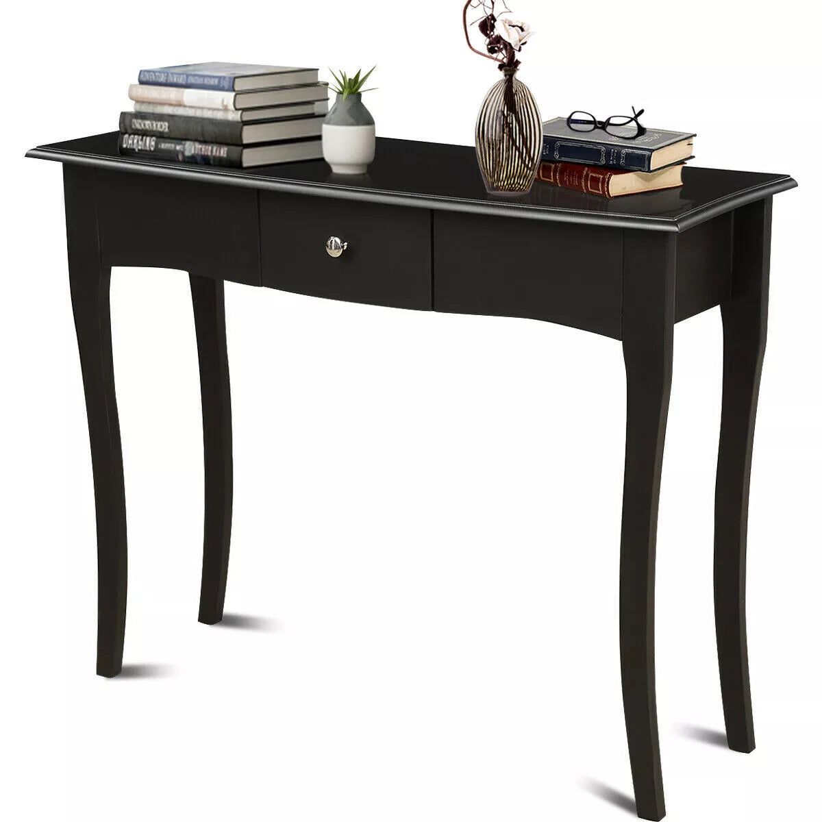Black Wooden Console Table with Storage Drawer