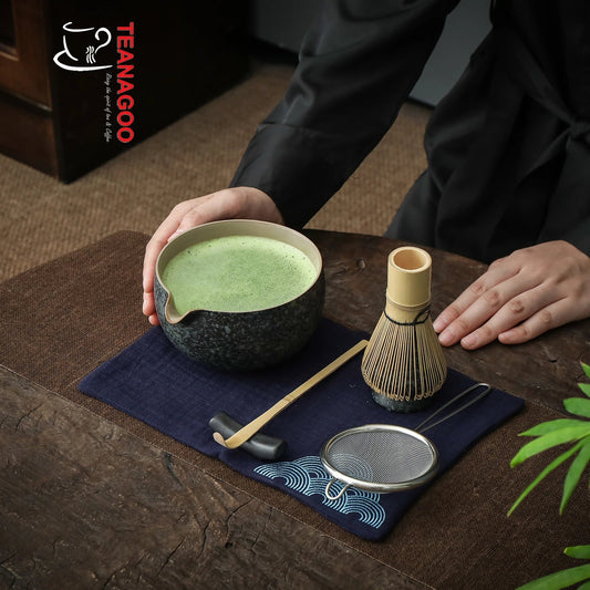 Japanese Matcha Ceremony Set 10pcs, Tea Bowl Whisk Set+2Cups |TEANAGOO Dk.Grey