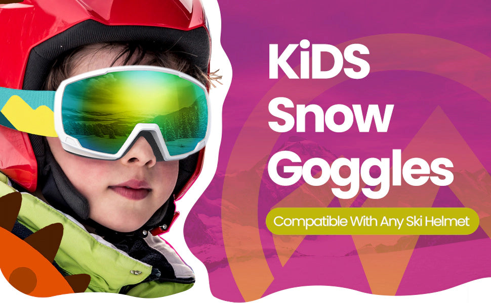 Helmet Compatible Kids Snow Goggles