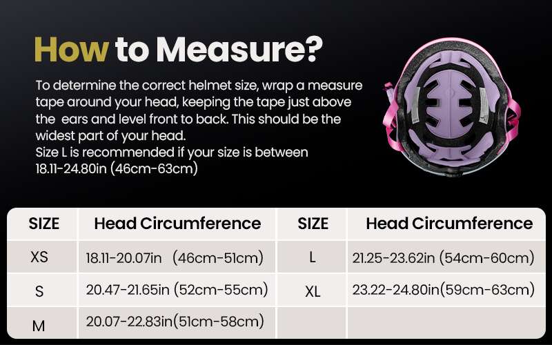 skateboard bike helmet size chart