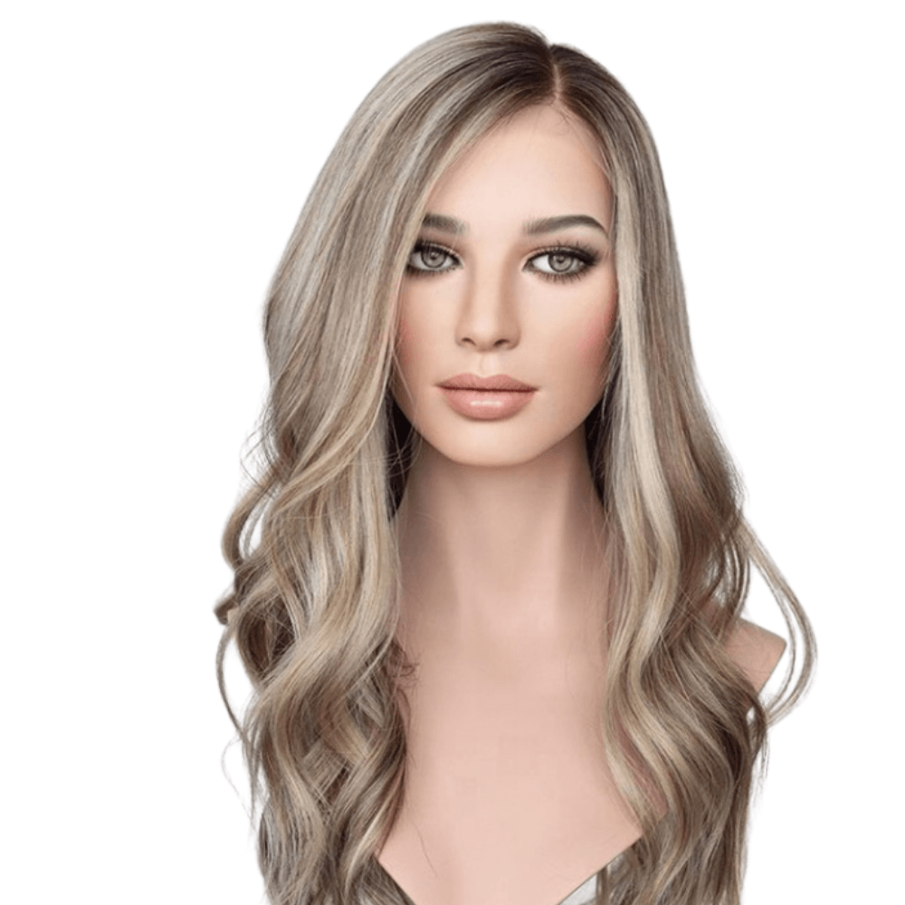 Glueless Human Hair Wigs | Ash Blonde Ash Brown Lowlights Roots | 12, 14,  16, 18, 20, 22, 24, 26 Inches | Sarko Beauty – Sarko Beauty