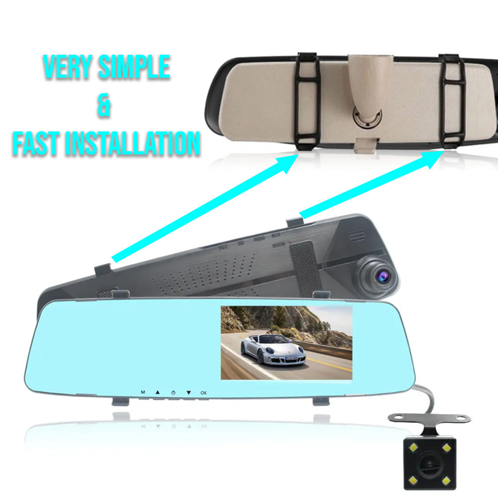 RecMe™ Dual Lens Vehicle Rearview Mirror Camera Recorder Car Dash Cam