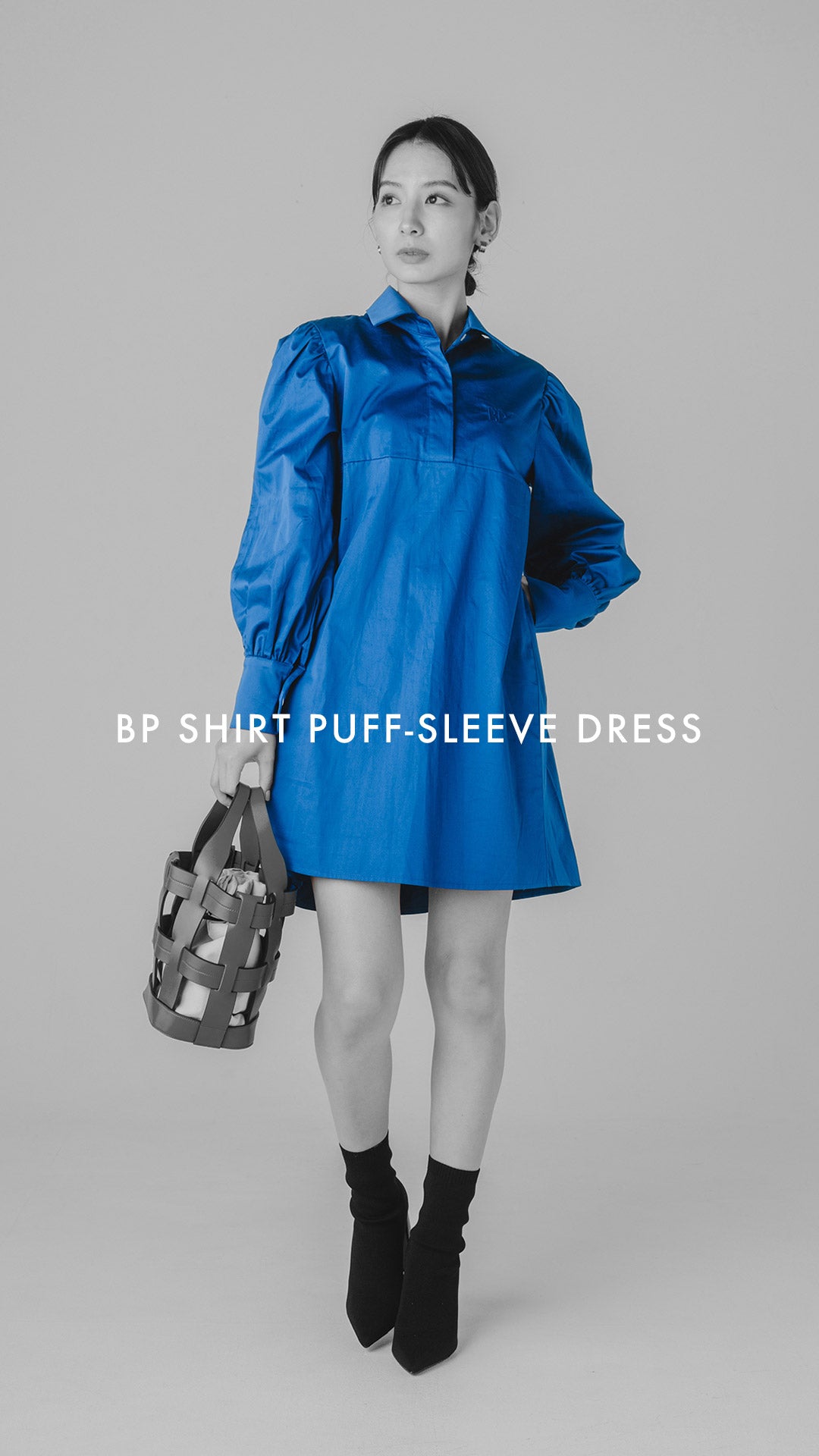 BP SHIRT PUFF-SLEEVE DRESS（ROYAL） – BLUE×PALANG(ブルーパラン)