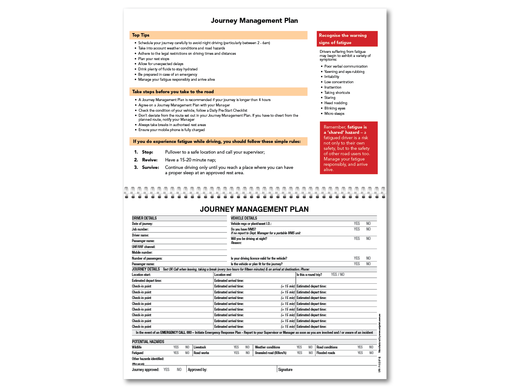 journey management plan checklist