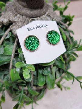 12 mm Round Green Leopard Stud Earrings
