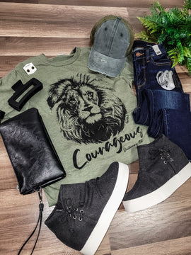 Courageous Lion Deuteronomy 31:6 Graphic Tee- Olive