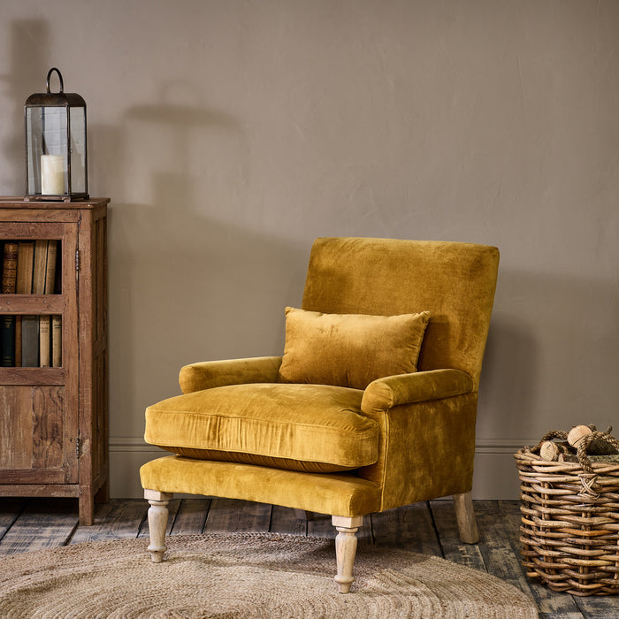 ochre velvet armchair