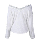Winter Women's Sweaters Knitted  V-neck  Jumper Loose White Fashion Female Sweater