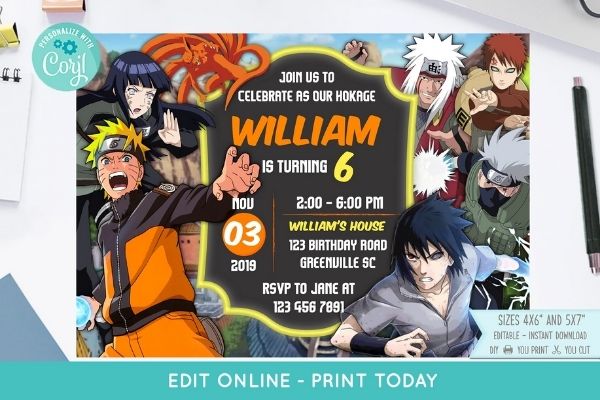 naruto birthday invitation printable easy inviting