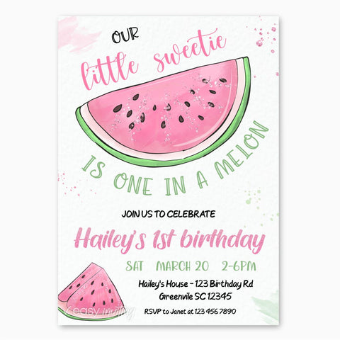 One in a Melon Birthday Invitation - Easy Inviting