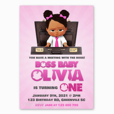 Boss Baby Birthday Invitation with African American Girl
