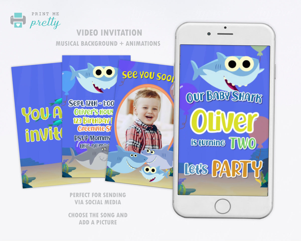 Baby Shark Birthday Invitation Video Animated Card Easy Inviting