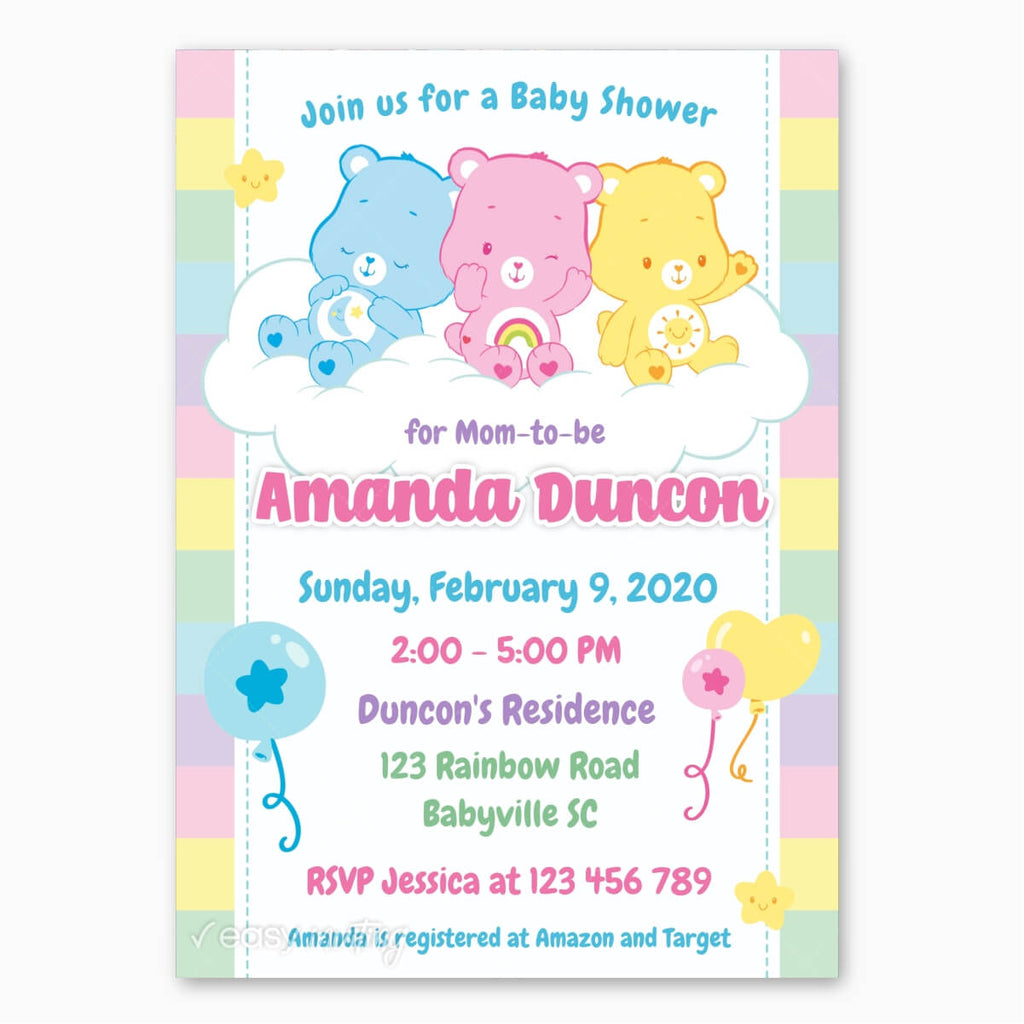 Care Bear Baby Shower Invitation Template Free