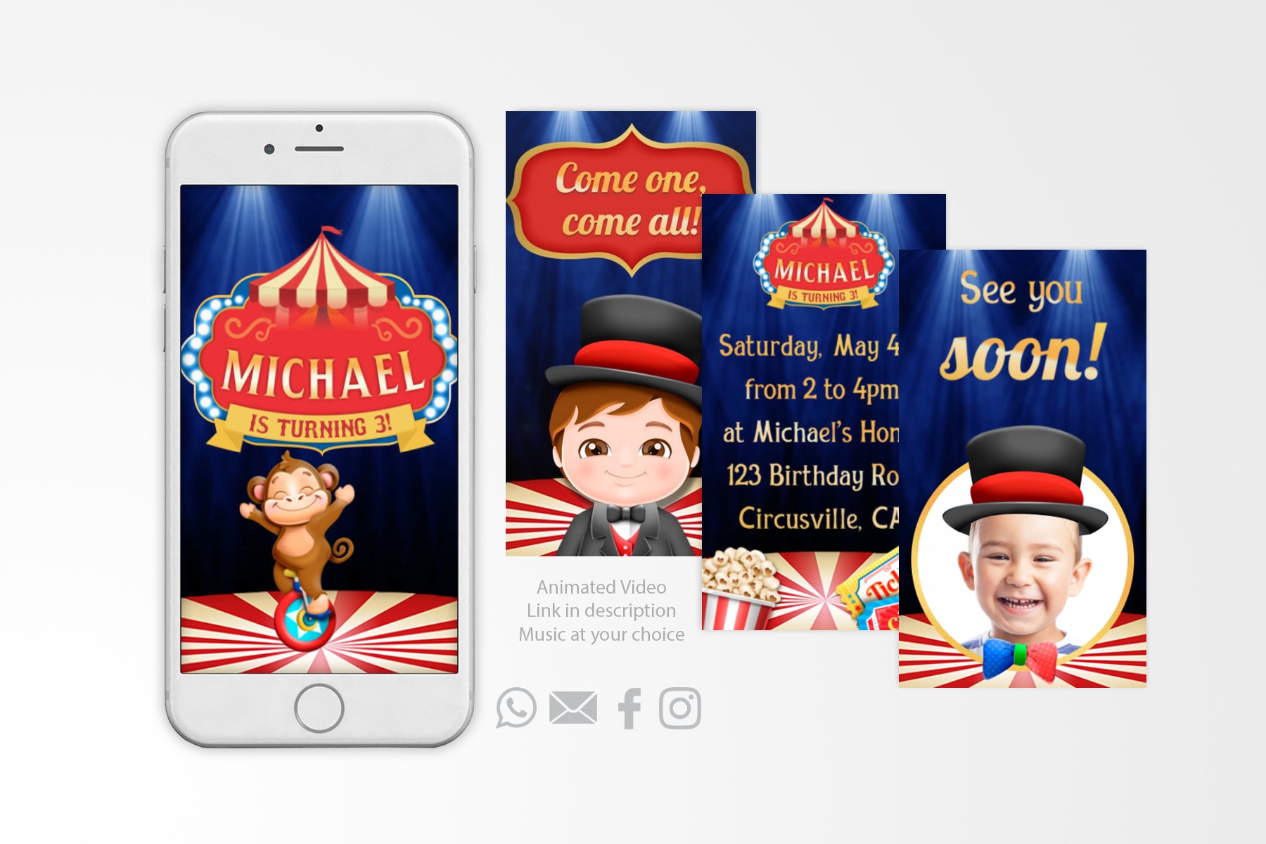 Circus Birthday Invitation Video Animated Card